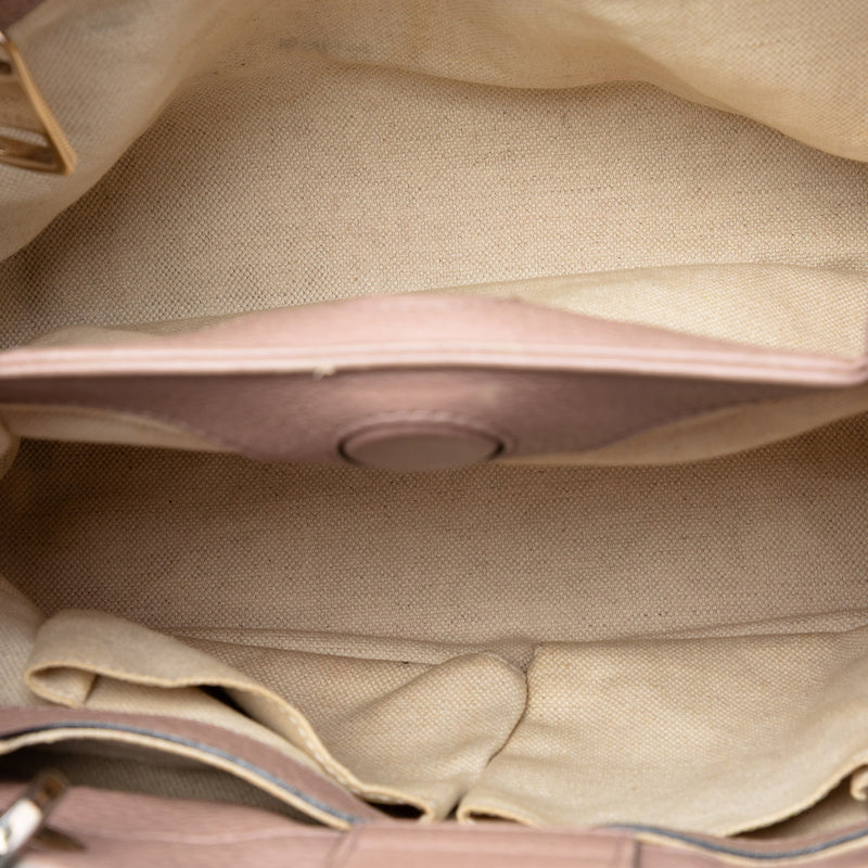 Small Calfskin Bamboo Shopper Satchel - Image 4