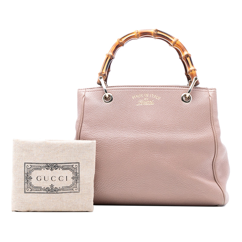 Small Calfskin Bamboo Shopper Satchel - Image 8