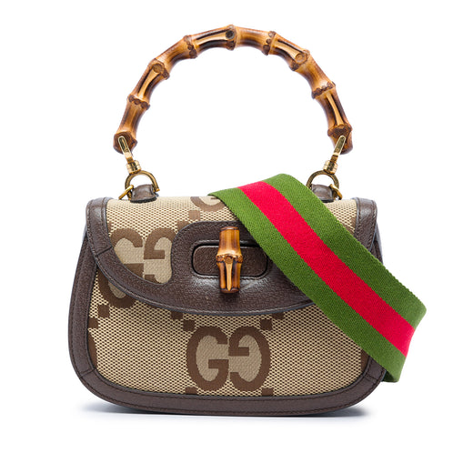 Small Jumbo GG Canvas Web Bamboo 1947 Top Handle Bag - Image 1