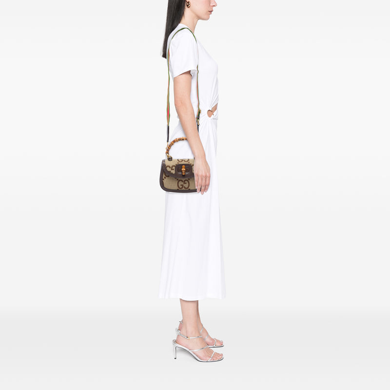 Small Jumbo GG Canvas Web Bamboo 1947 Top Handle Bag - Image 5