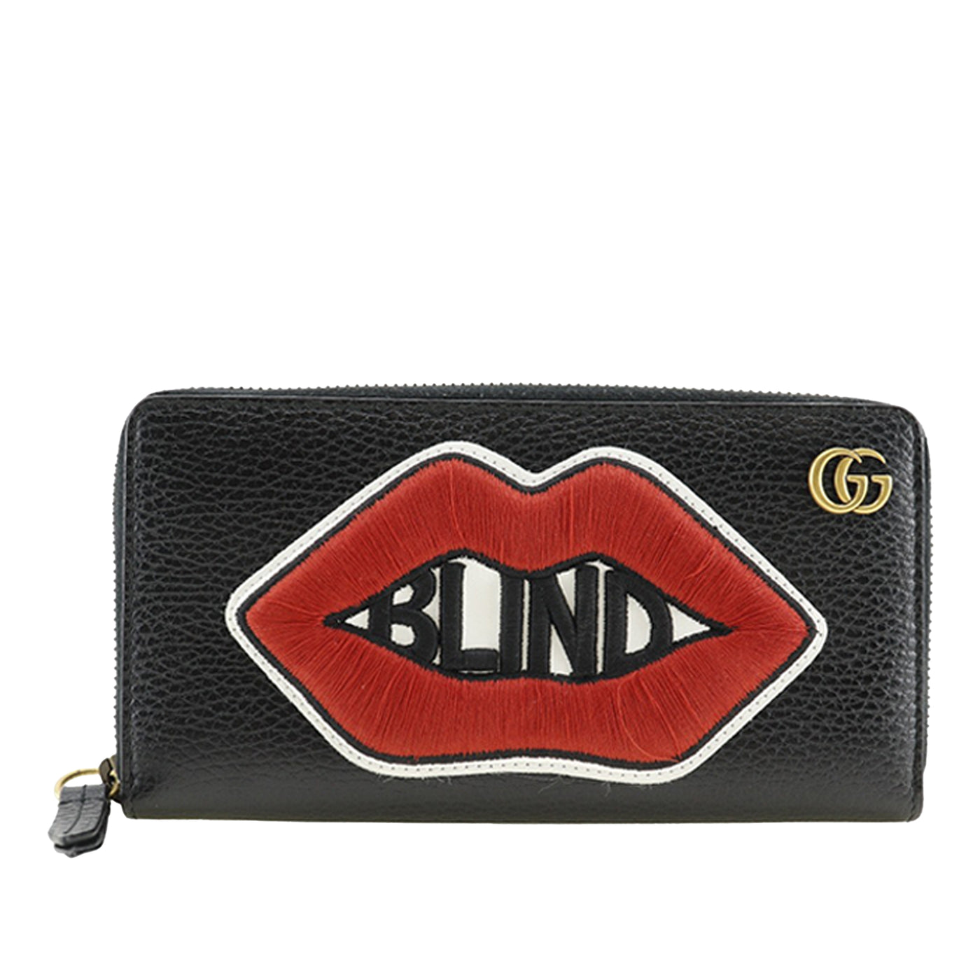 GG Marmont Pebbled Calfskin Embroidered Blind For Love Zip Around Wallet - Image 1