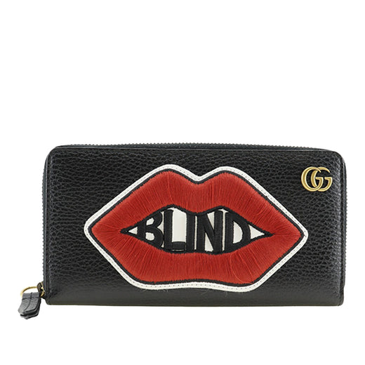 GG Marmont Pebbled Calfskin Embroidered Blind For Love Zip Around Wallet - Image 1
