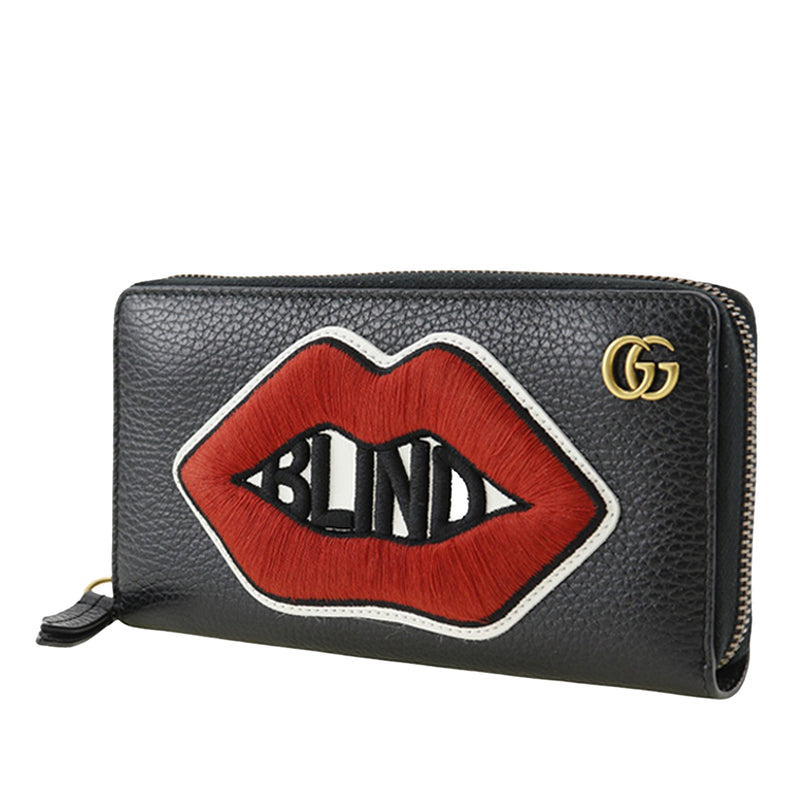 GG Marmont Pebbled Calfskin Embroidered Blind For Love Zip Around Wallet - Image 2