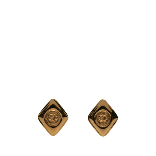 CC Gold Plated Rhombus Clip On Earrings - Image 1