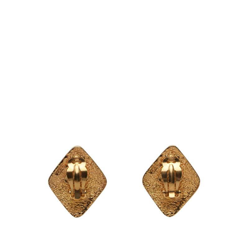 CC Gold Plated Rhombus Clip On Earrings - Image 2