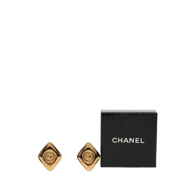 CC Gold Plated Rhombus Clip On Earrings - Image 4