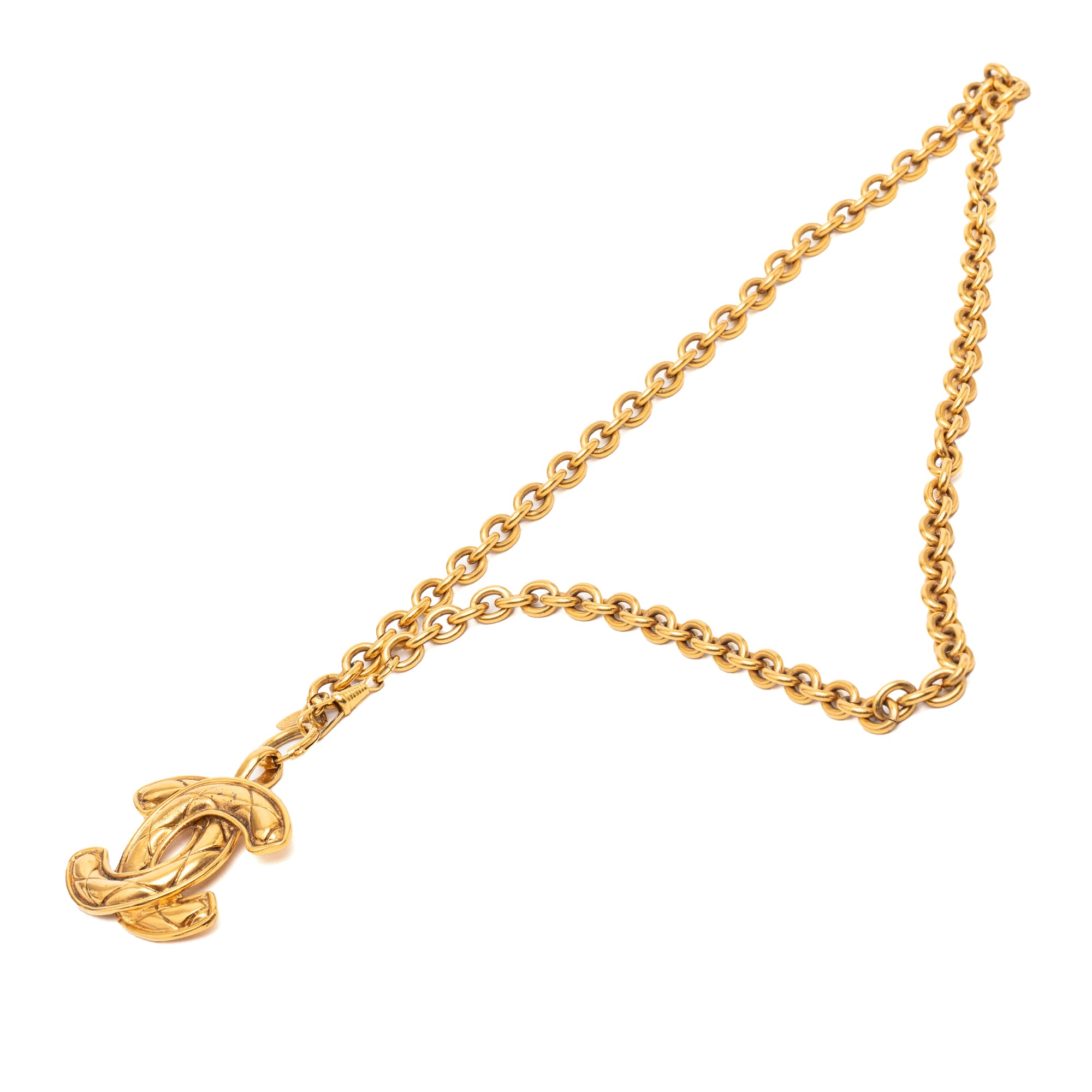 Gold Plated Quilted CC Pendant Necklace - Image 1