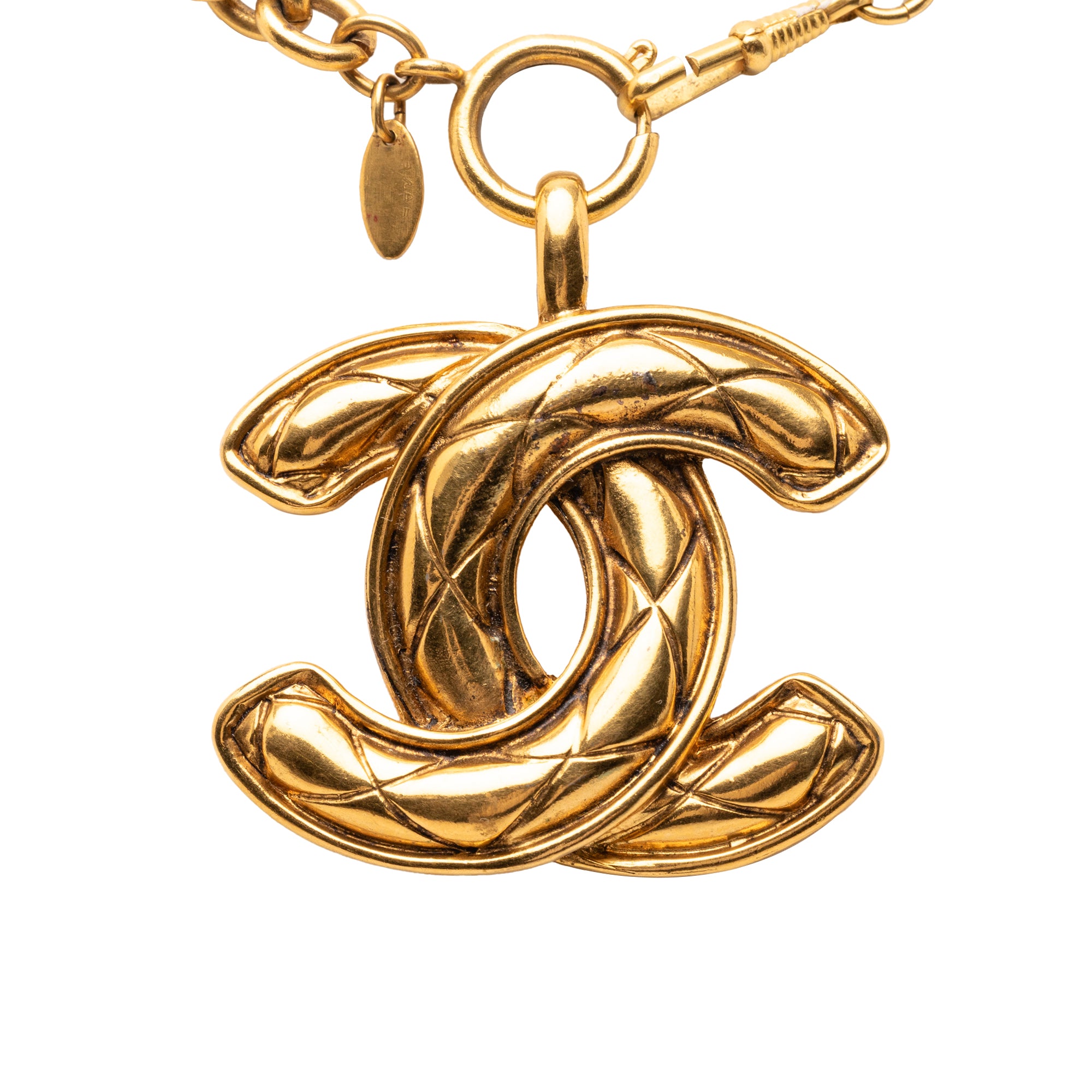 Gold Plated Quilted CC Pendant Necklace - Image 2