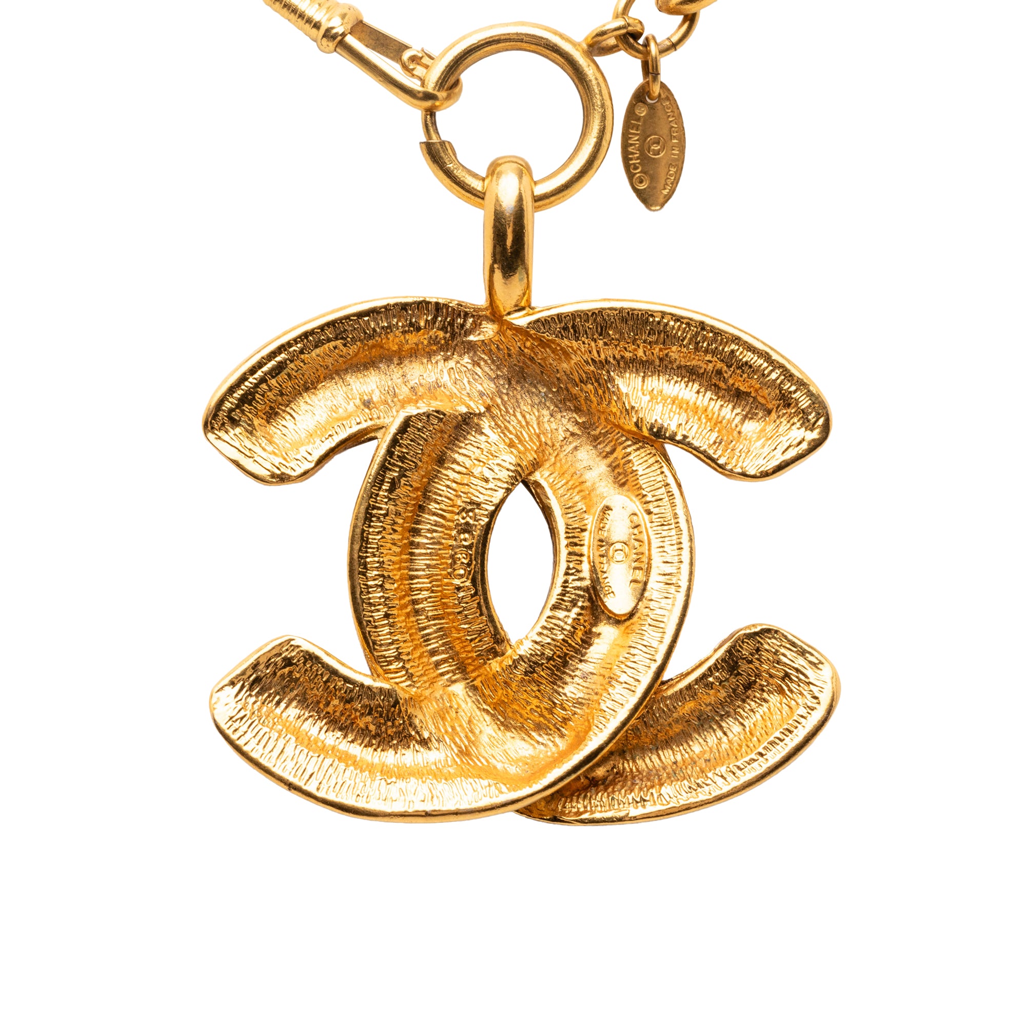 Gold Plated Quilted CC Pendant Necklace - Image 3