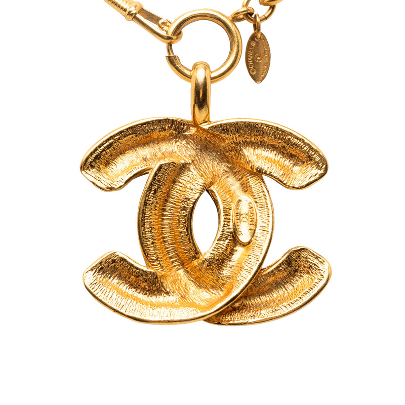 Gold Plated Quilted CC Pendant Necklace - Image 3