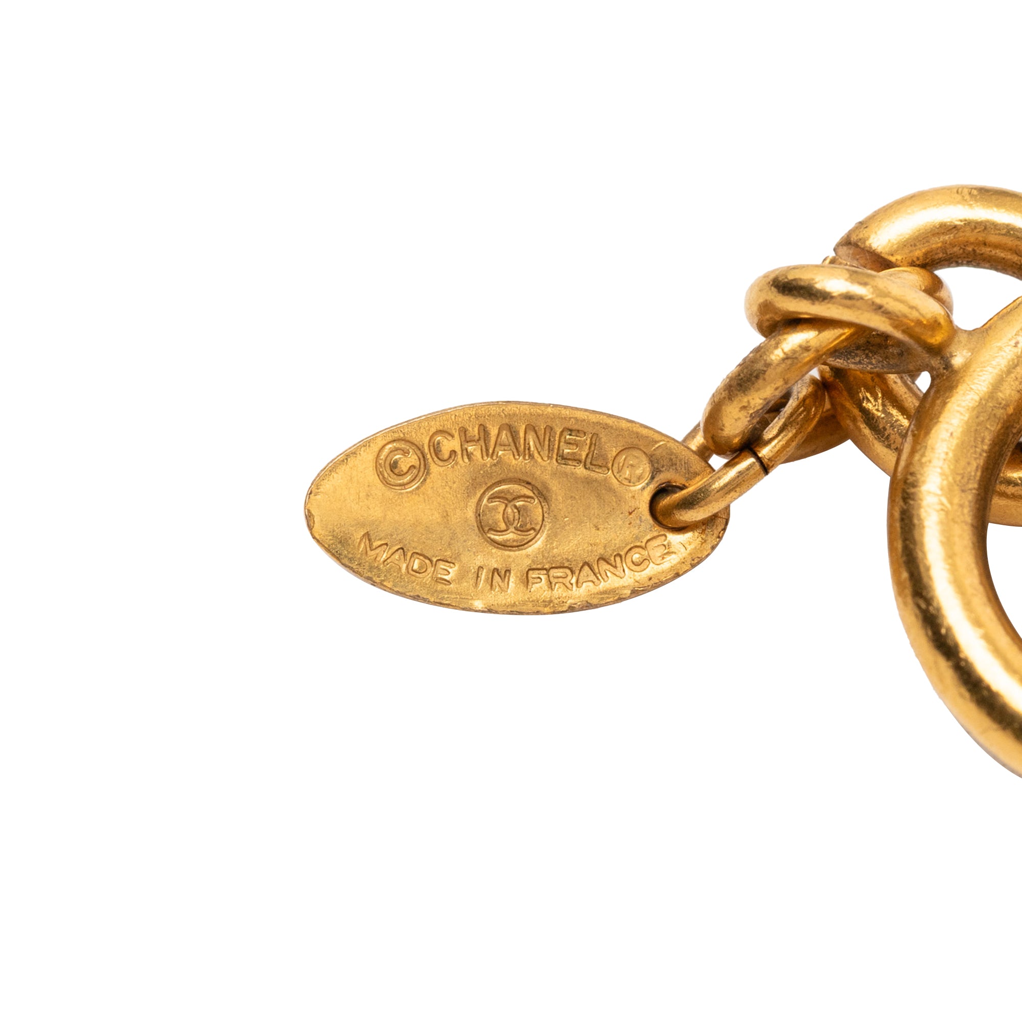 Gold Plated Quilted CC Pendant Necklace - Image 4