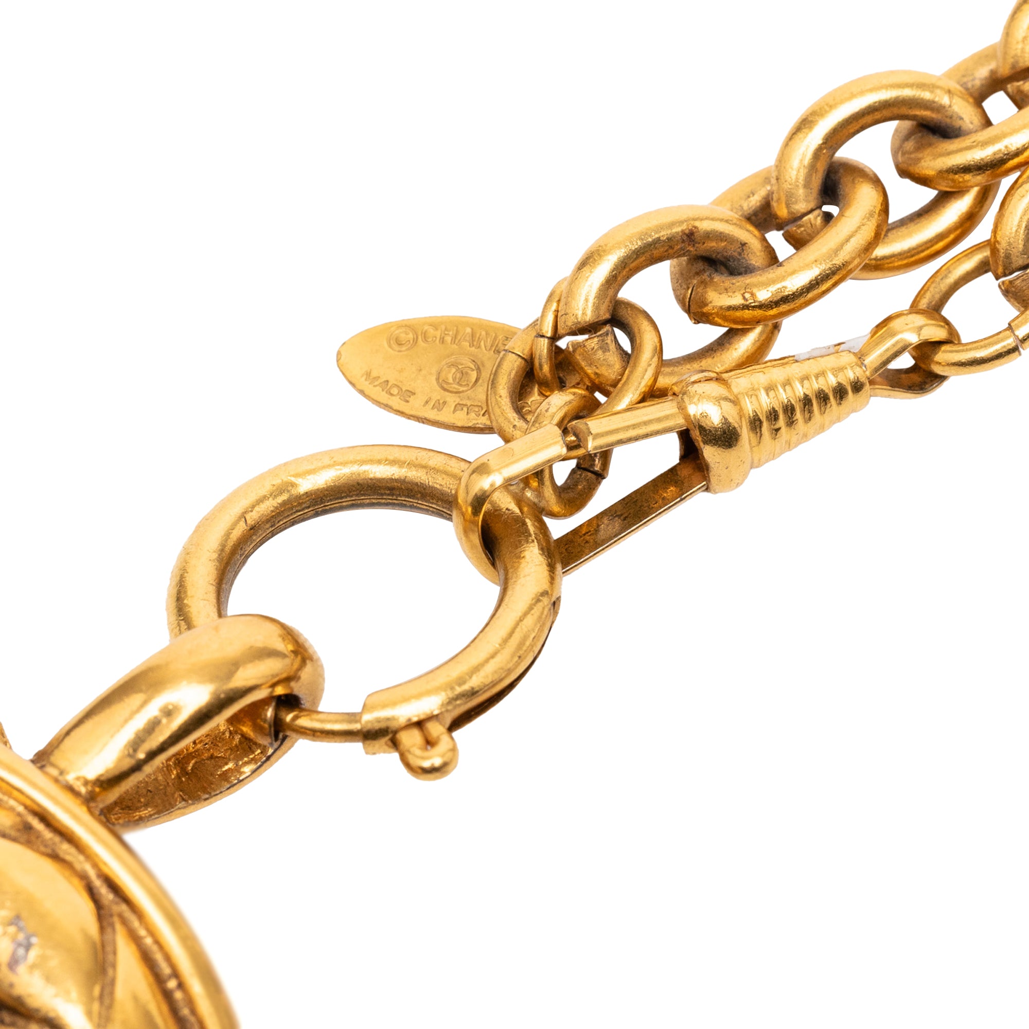 Gold Plated Quilted CC Pendant Necklace - Image 5