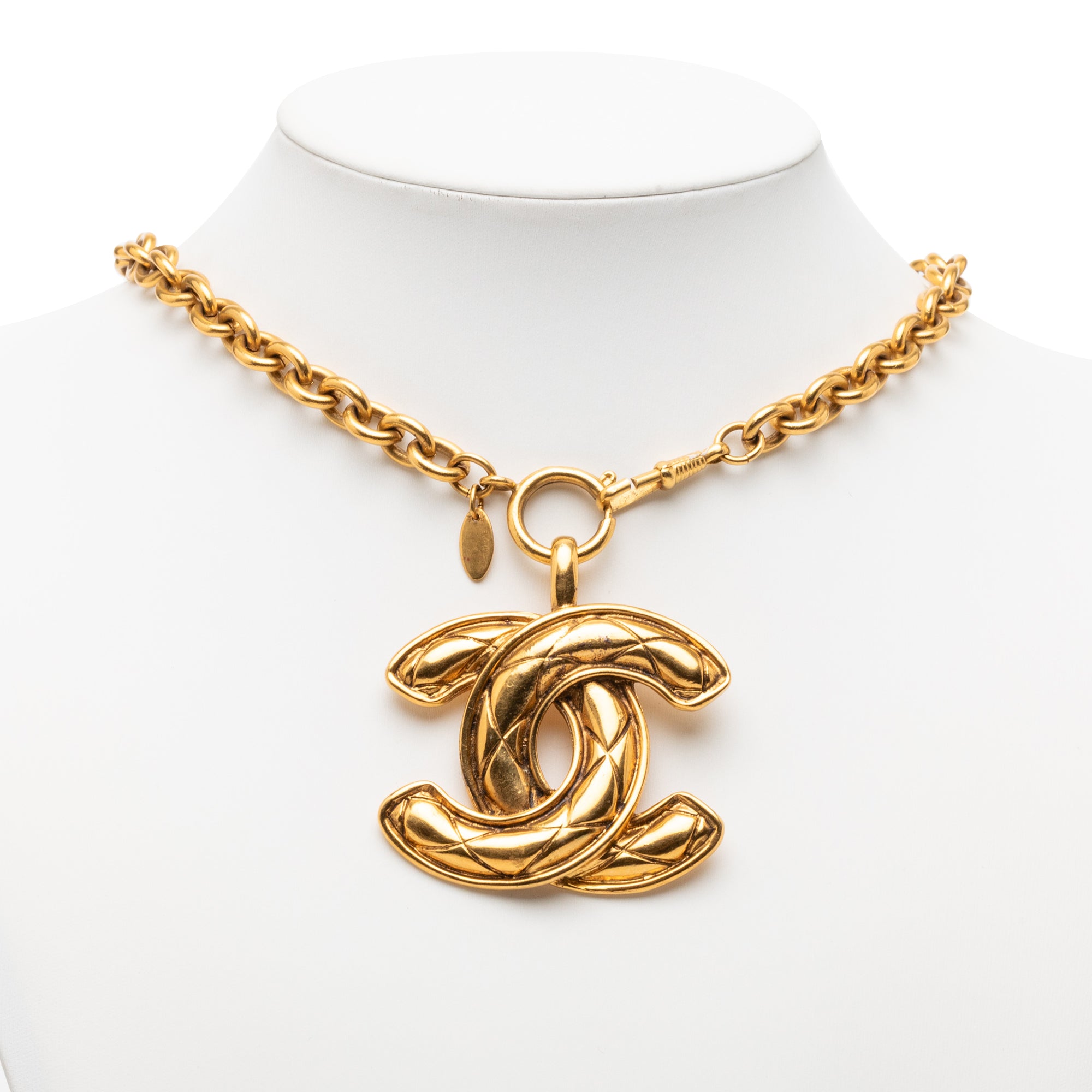 Gold Plated Quilted CC Pendant Necklace - Image 6