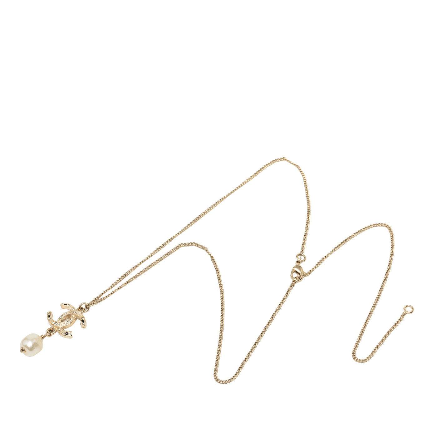CC Gold Plated Strass Faux Pearl Drop Pendant Necklace - Image 1