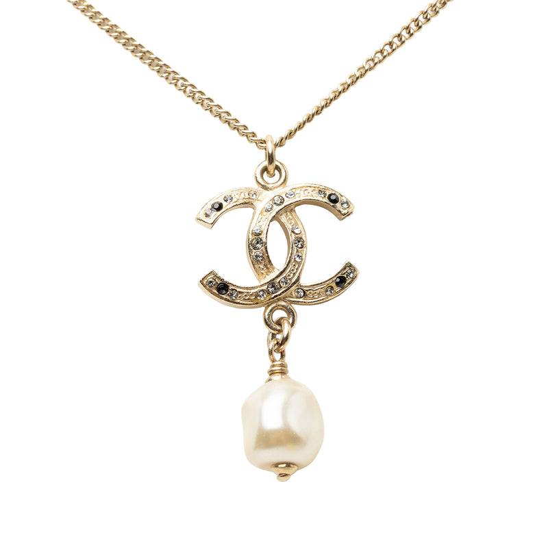 CC Gold Plated Strass Faux Pearl Drop Pendant Necklace - Image 2