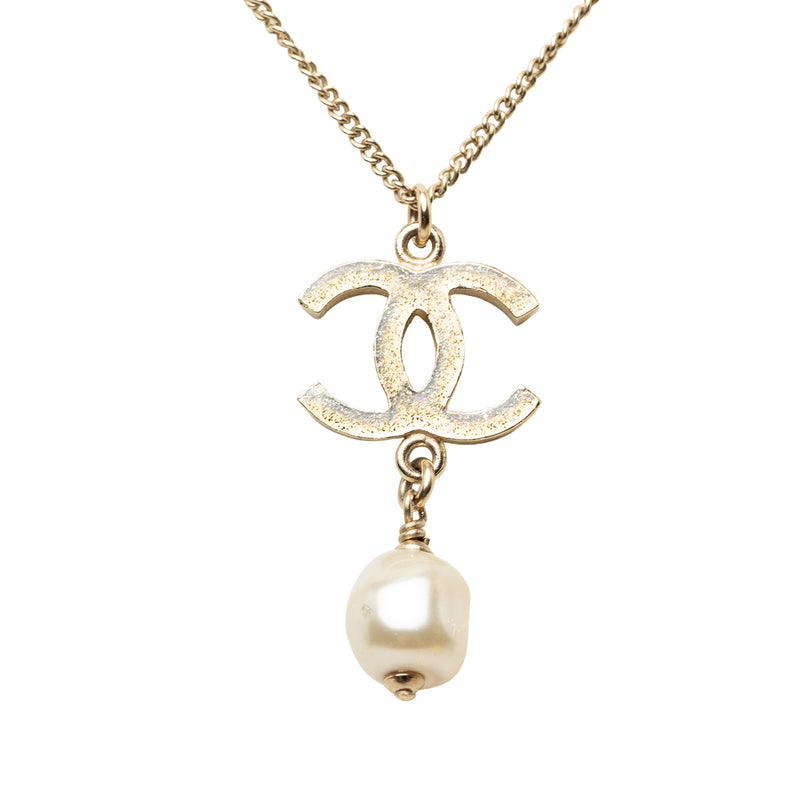 CC Gold Plated Strass Faux Pearl Drop Pendant Necklace - Image 3