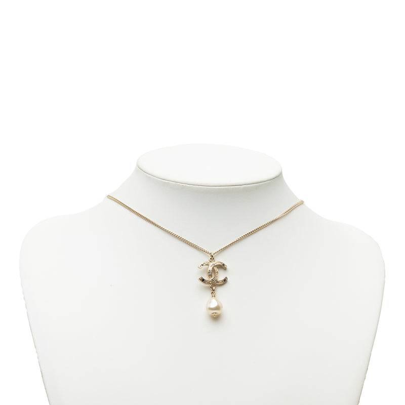 CC Gold Plated Strass Faux Pearl Drop Pendant Necklace - Image 5