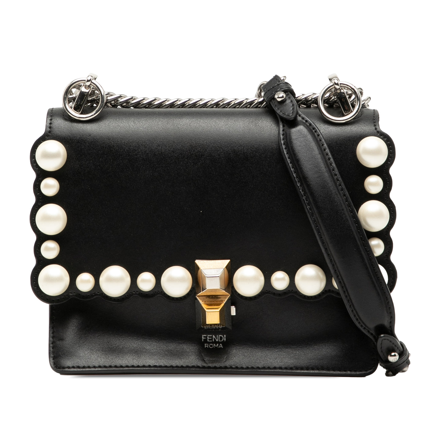 Mini Scalloped Leather and Pearls Kan I Crossbody - Image 1