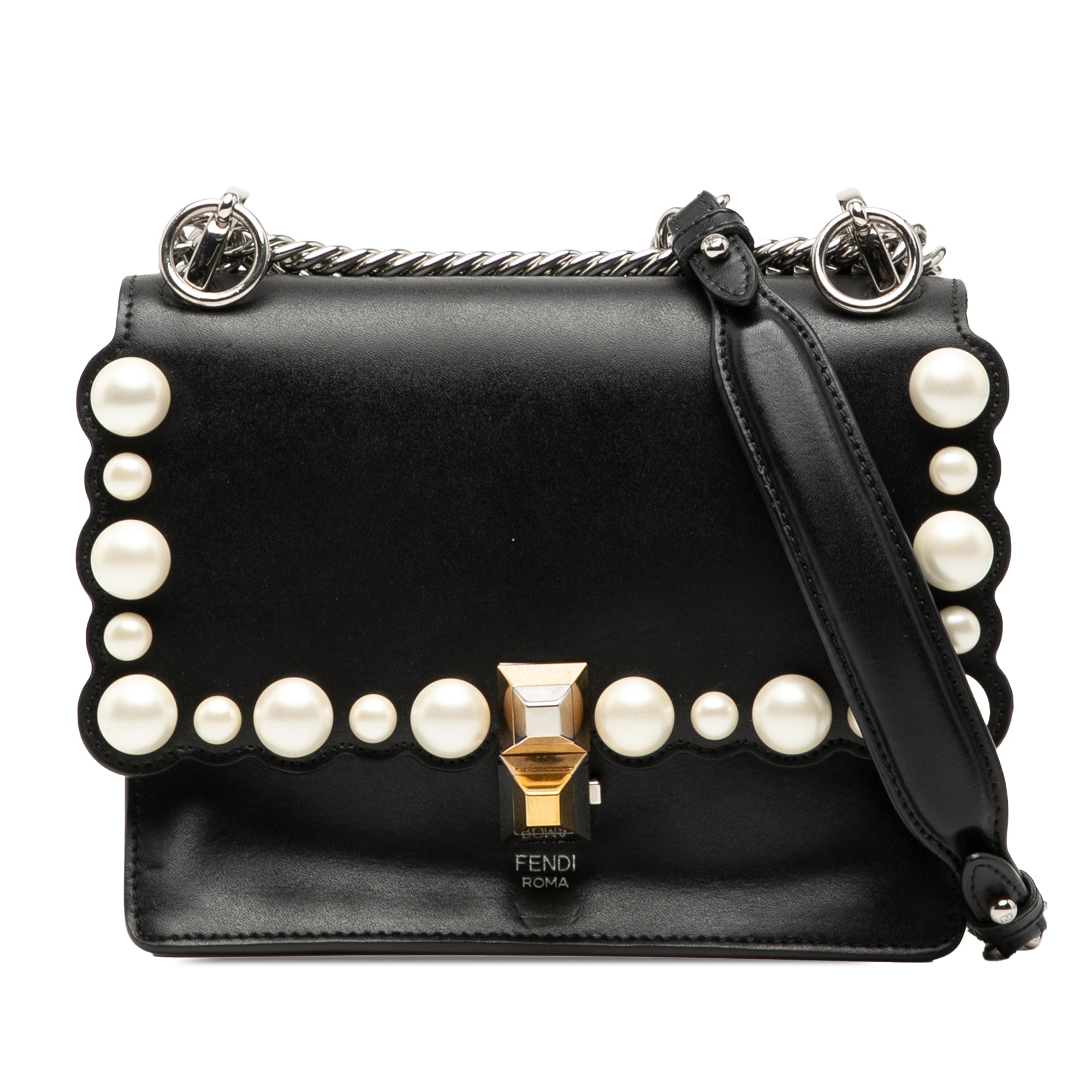 Mini Scalloped Leather and Pearls Kan I Crossbody - Image 1