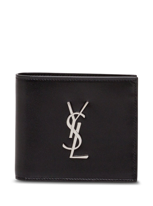 Saint Laurent Logo-Embossed Calf Leather Wallet — Black