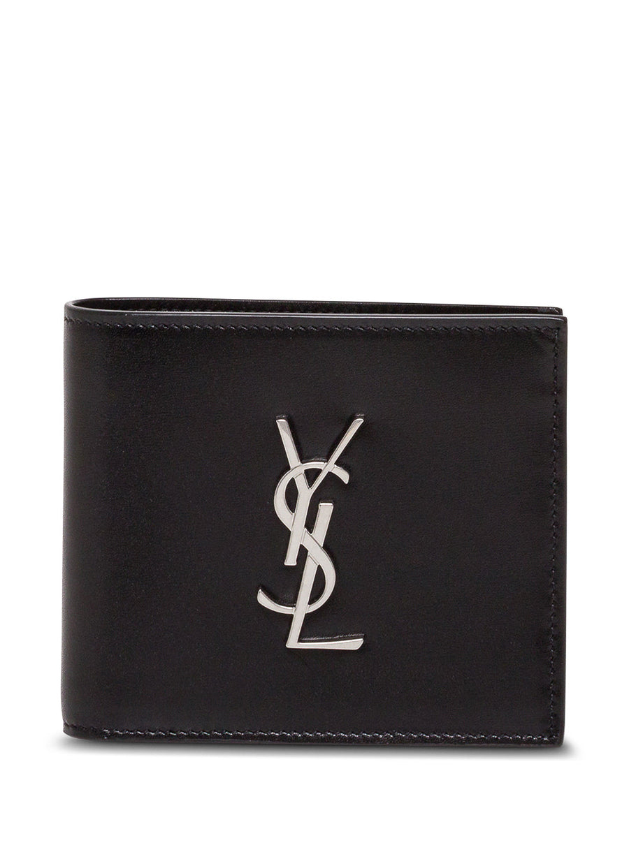 Saint Laurent Logo-Embossed Calf Leather Wallet — Black