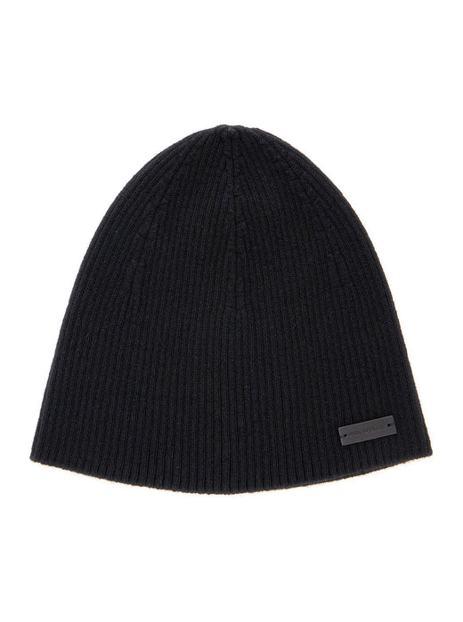 Saint Laurent 804033 Cashmere Ribbed Knit Beanie — Black Beanies