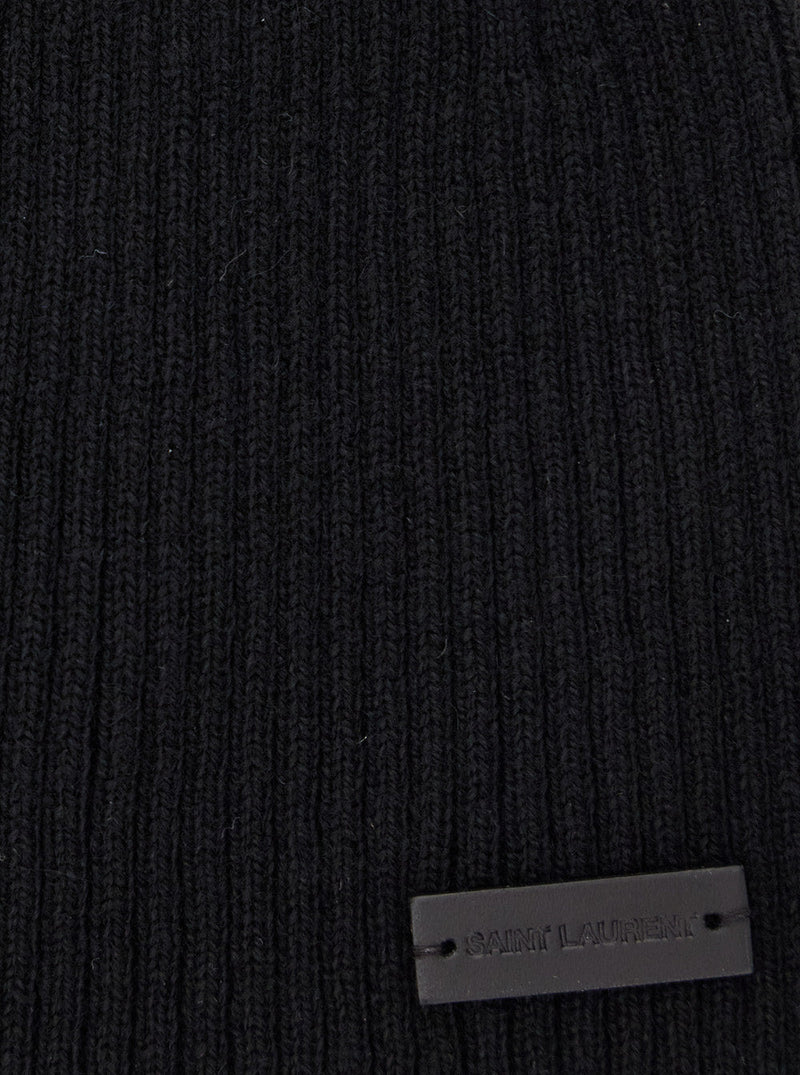 Saint Laurent 804033 Cashmere Ribbed Knit Beanie — Black Beanies