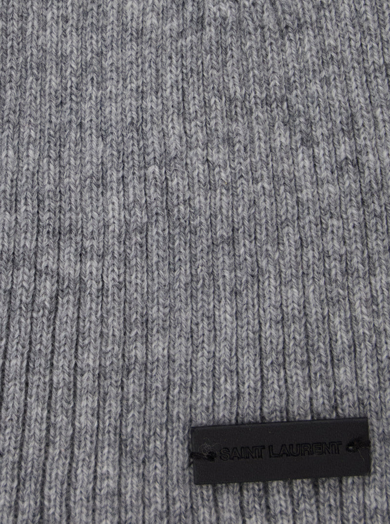 Saint Laurent 804033 Cashmere Ribbed-Knit Beanie — Gray Beanies