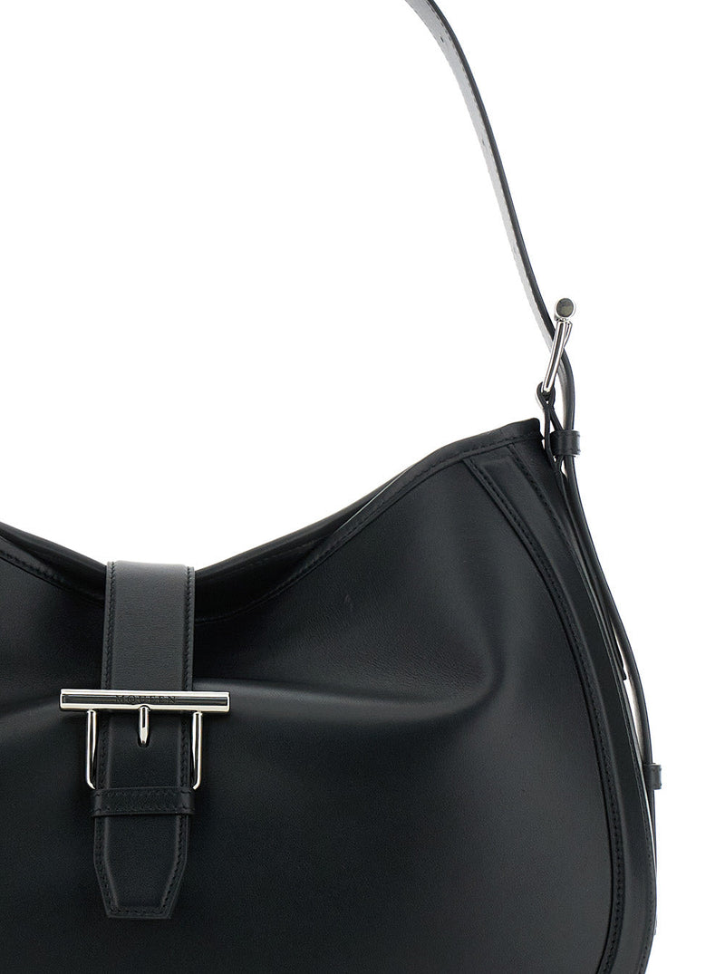 Alexander Mcqueen T-Buckle Leather Shoulder Bag — Black Calf