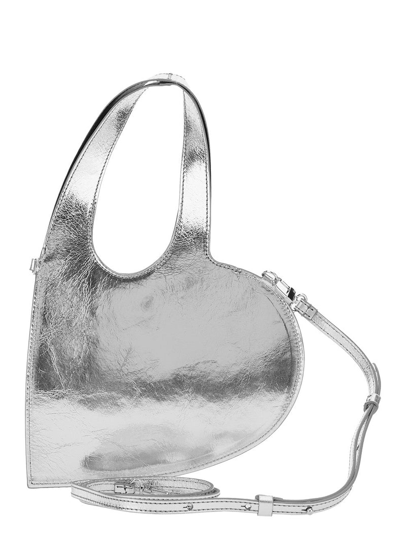 Coperni Heart-Shaped Metallic Leather Crossbody Bag — Silver Cow