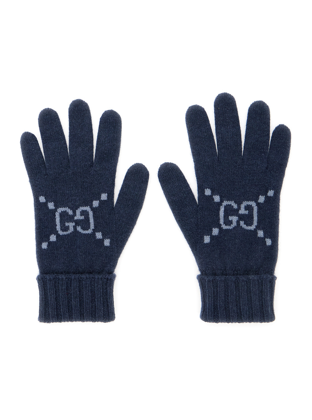 Gucci Cashmere Gg Logo Gloves — Navy