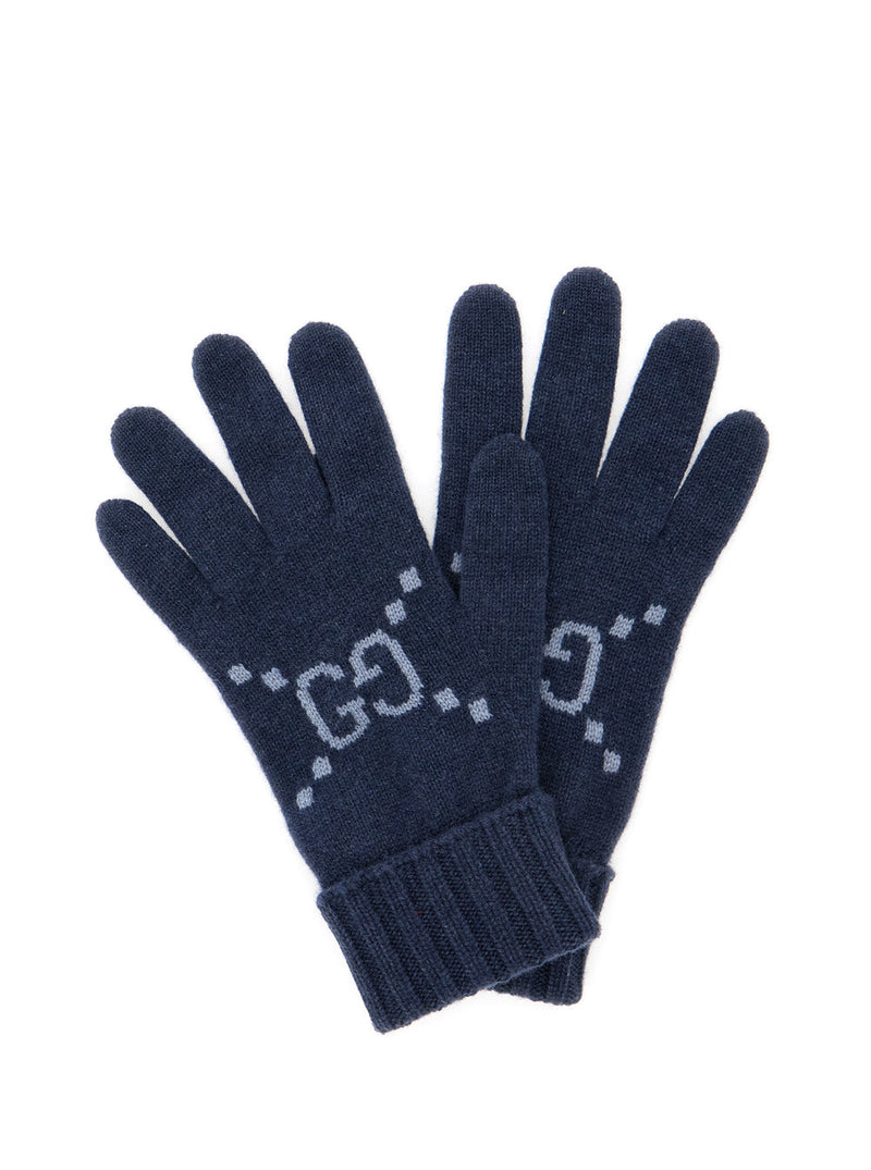 Gucci Cashmere Gg Logo Gloves — Navy