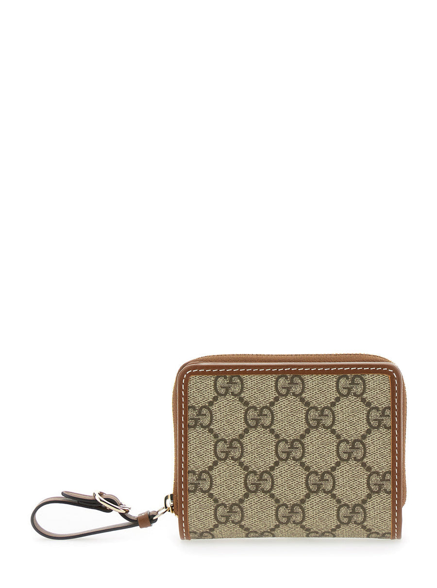 Gucci Gg Canvas With Snap Button And Zip Closure Wallet — Beige Polyurethane