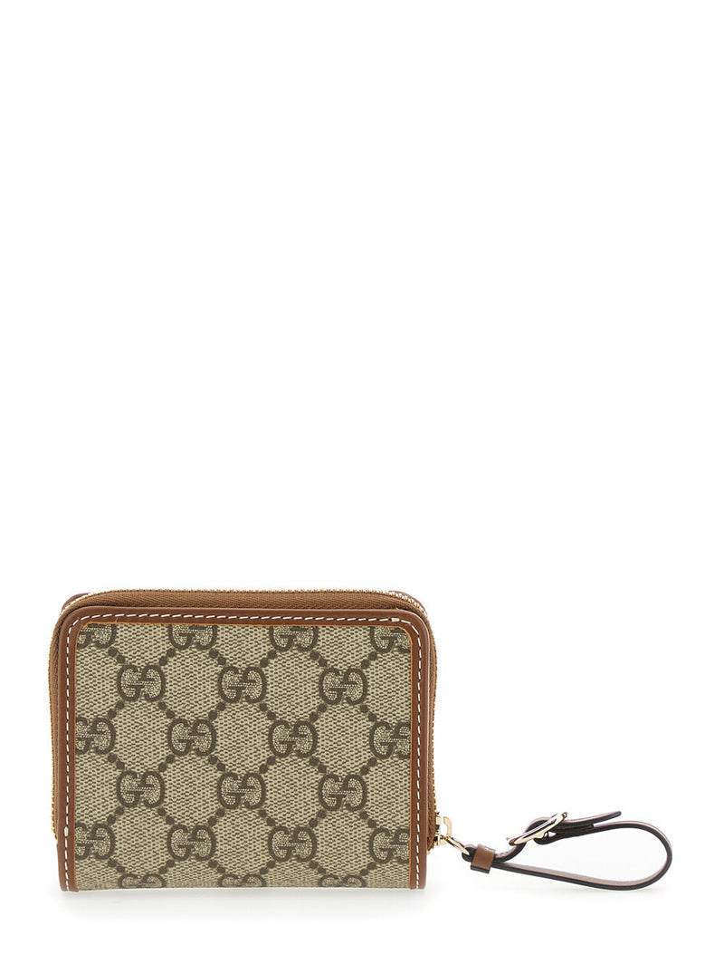 Gucci Gg Canvas With Snap Button And Zip Closure Wallet — Beige Polyurethane