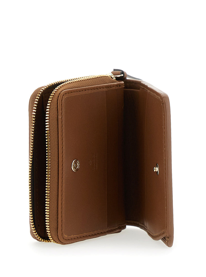Gucci Gg Canvas With Snap Button And Zip Closure Wallet — Beige Polyurethane