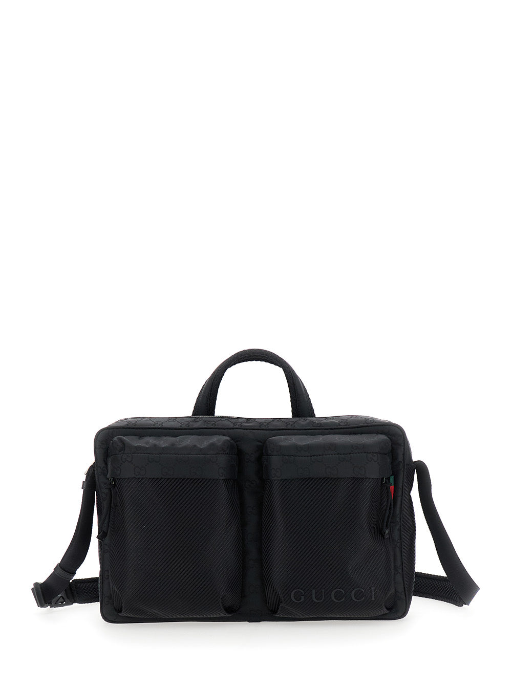 Gucci Gg-Motif Tech Fabric Shoulder Bag — Black Polyamide