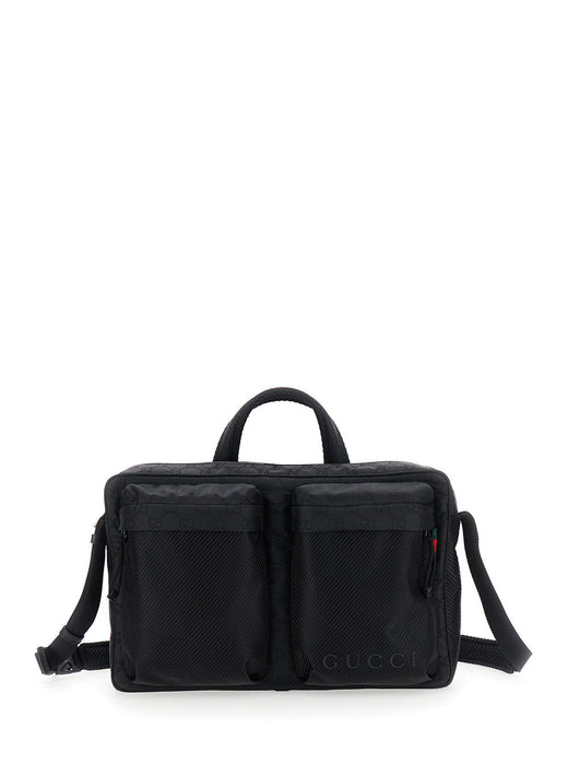 Gucci Gg-Motif Tech Fabric Shoulder Bag — Black Polyamide