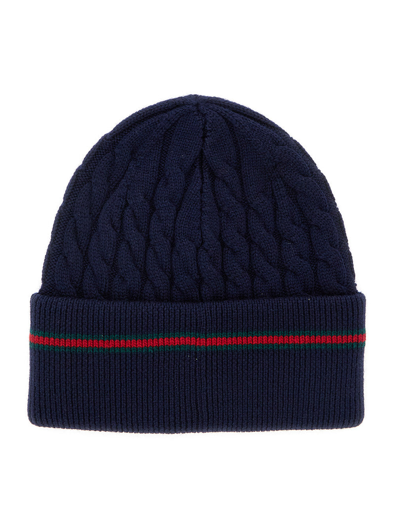 Gucci 8289124k206 Cable-Knit Wool Beanie — Navy Beanies