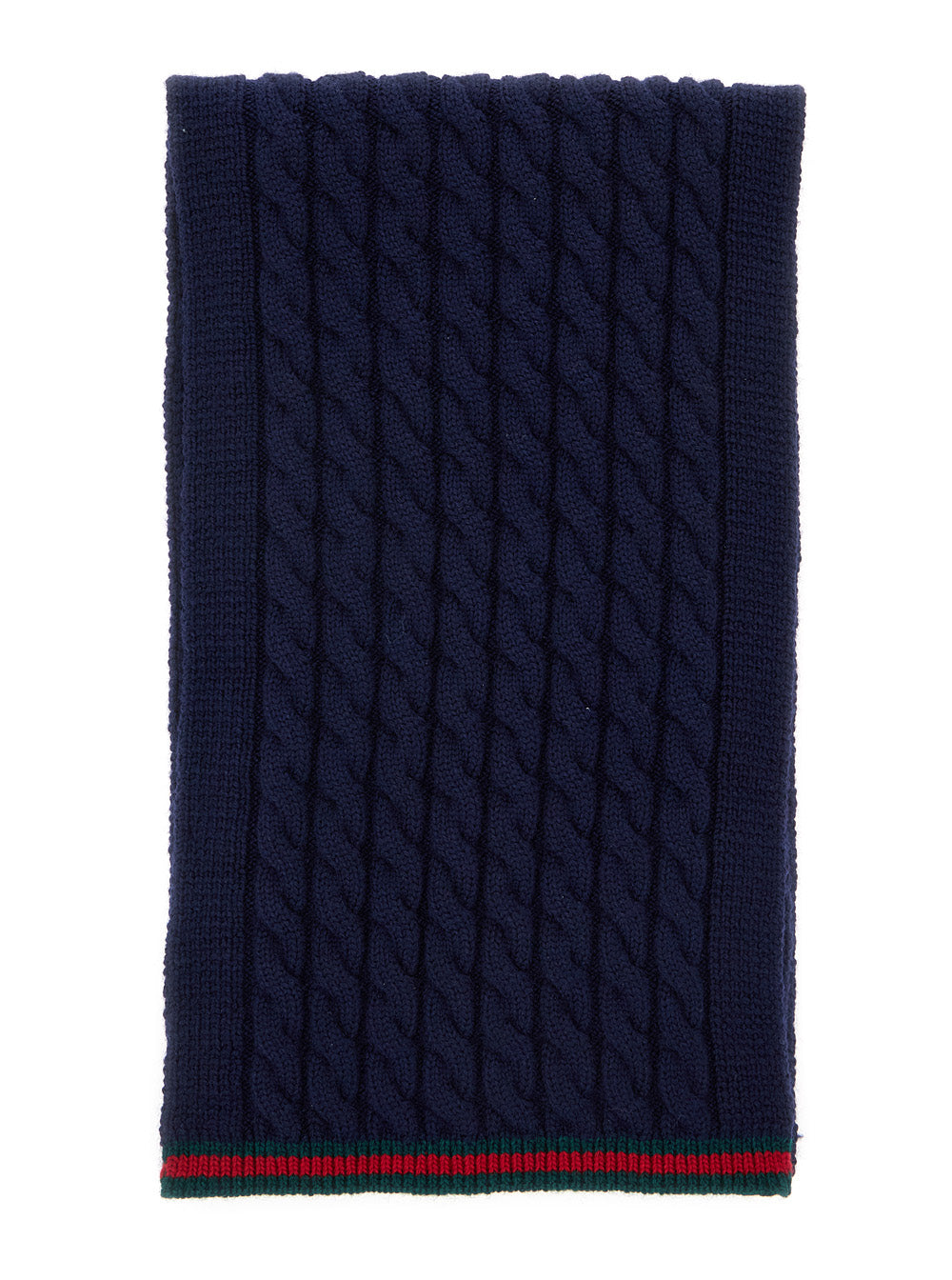 Gucci Cable-Knit Wool Scarf — Navy Scarfs