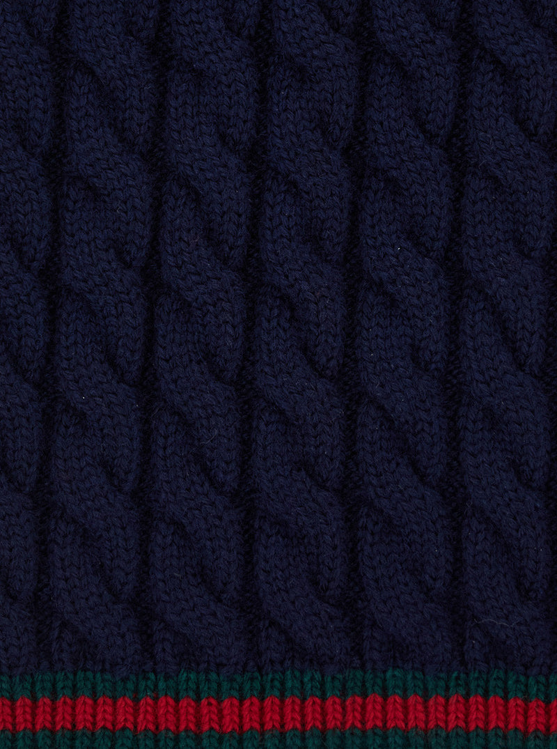 Gucci Cable-Knit Wool Scarf — Navy Scarfs