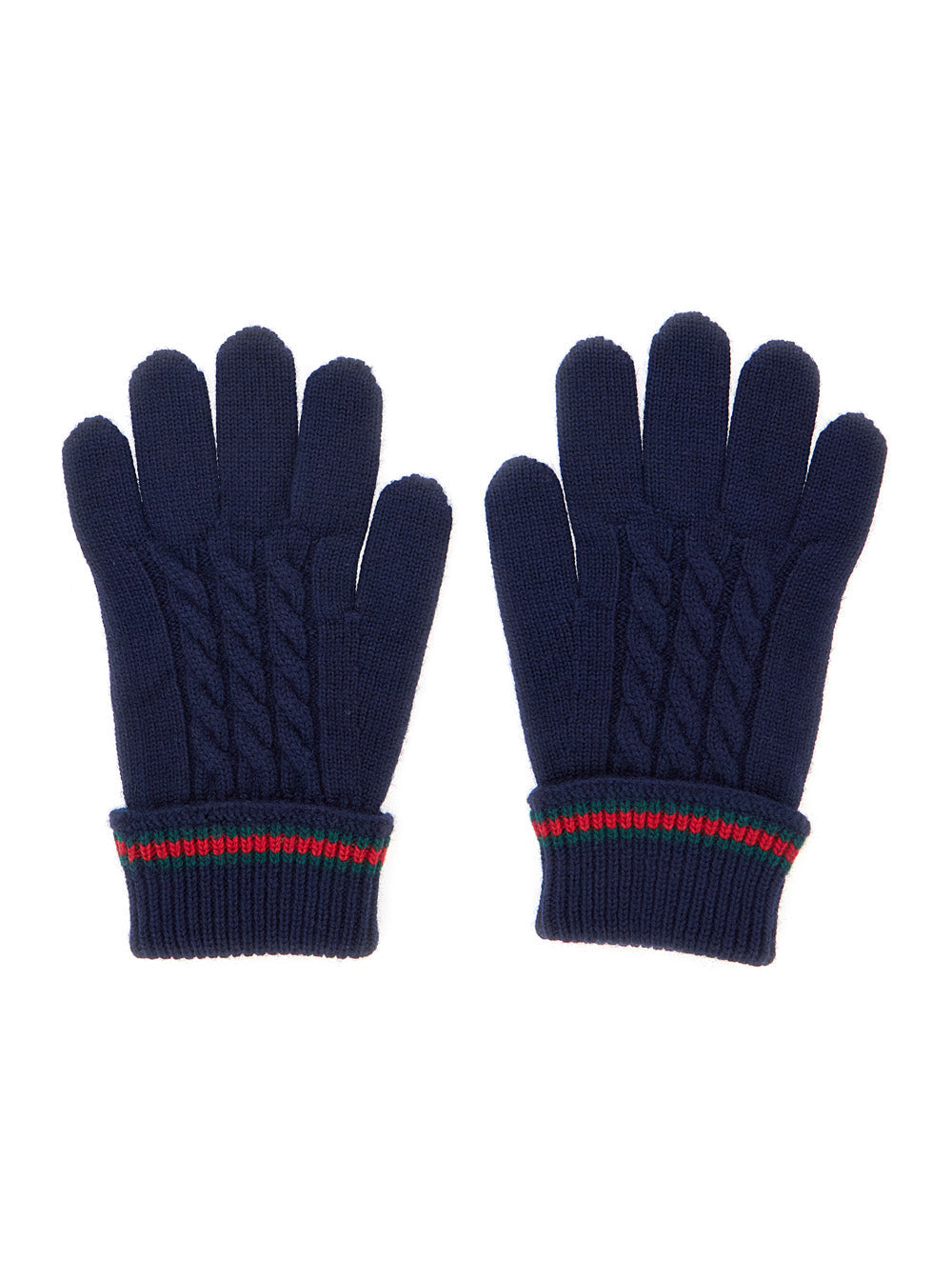 Gucci Wool Cable-Knit Gloves — Blue