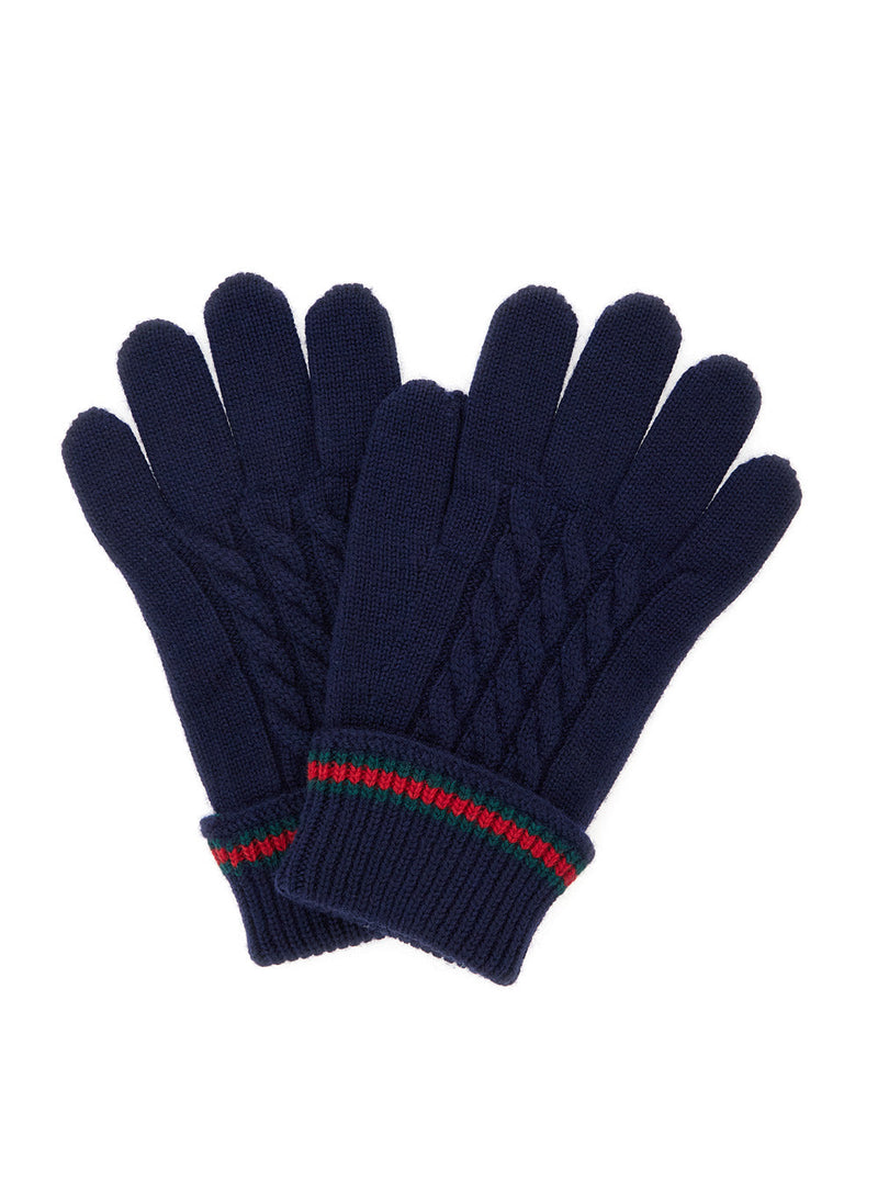 Gucci Wool Cable-Knit Gloves — Blue
