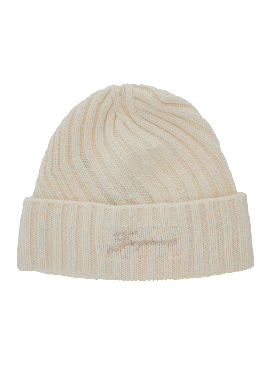 Jacquemus Acu00767ak0 Ribbed Knit Wool Beanie — White Beanies
