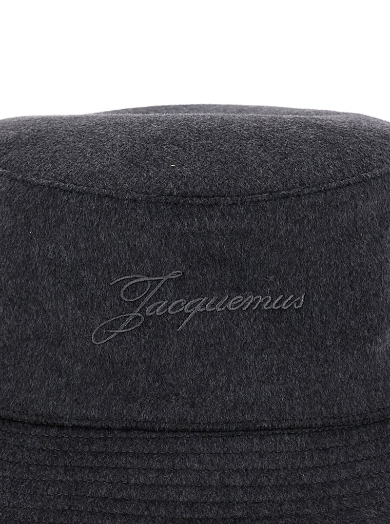 Jacquemus Acu00778aw0 Logo-Embroidered Virgin Wool Bucket Hat — Gray