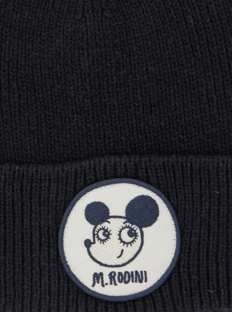 Mini Rodini 257651059 Logo-Patched Wool Blend Beanie — Black Beanies