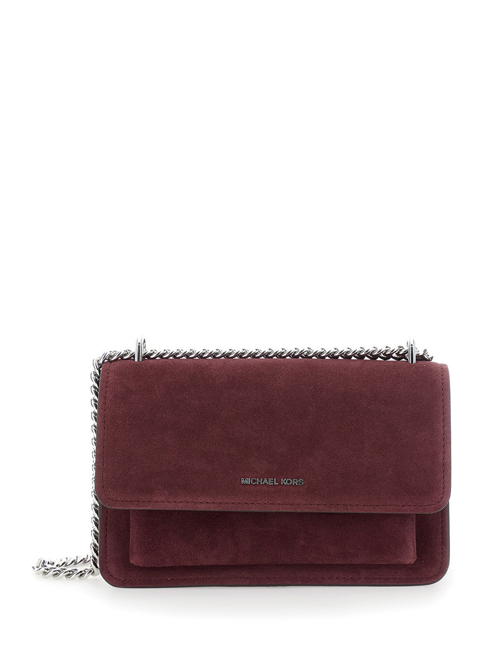 Michael Michael Kors Suede Chain-Strap Shoulder Bag — Burgundy Cow