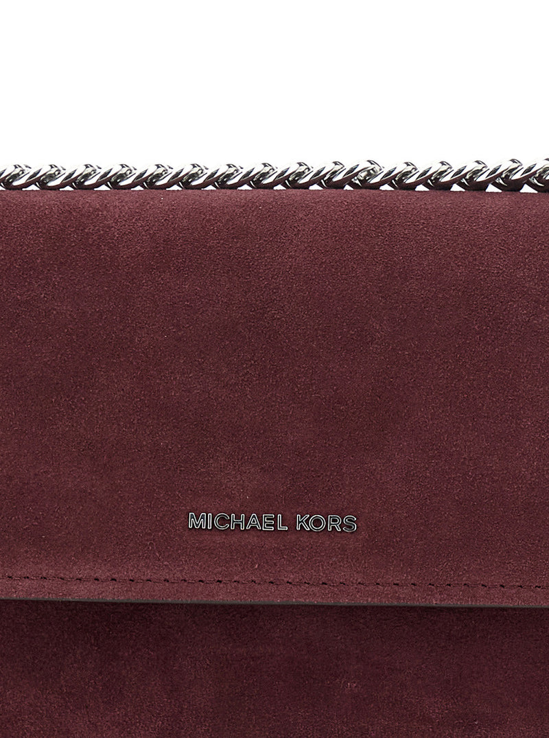 Michael Michael Kors Suede Chain-Strap Shoulder Bag — Burgundy Cow
