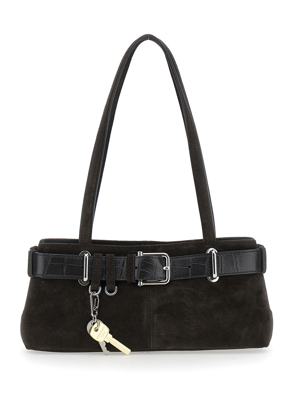 Osoi Suede With Crocodile-Embossed Belt Shoulder Bag — Brown Cow
