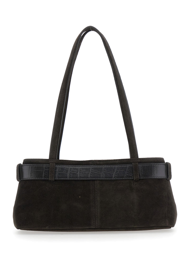 Osoi Suede With Crocodile-Embossed Belt Shoulder Bag — Brown Cow