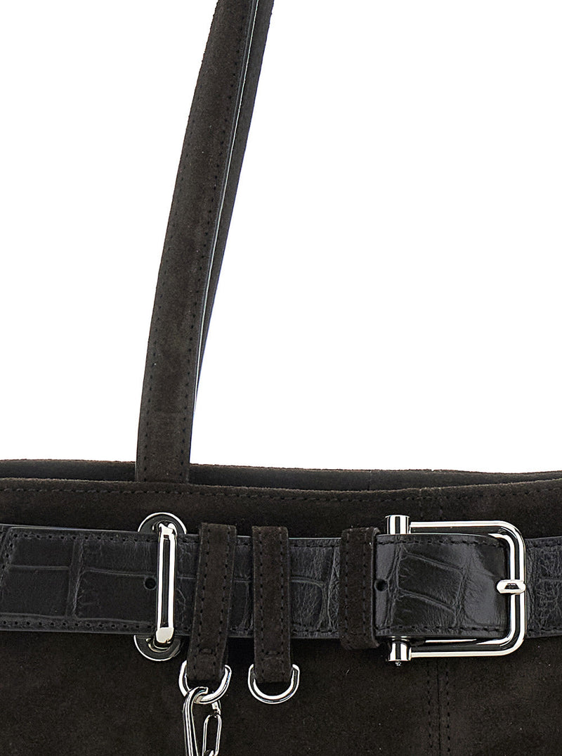 Osoi Suede With Crocodile-Embossed Belt Shoulder Bag — Brown Cow